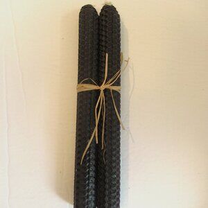 Bees Wax candles, Black, Honeycomb pattern, Hand Rolled, 8"
